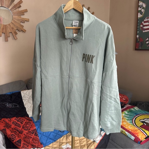 PINK Victoria's Secret Sage Mint Green Mock Neck Jacket Sweatshirt - Picture 2 of 8